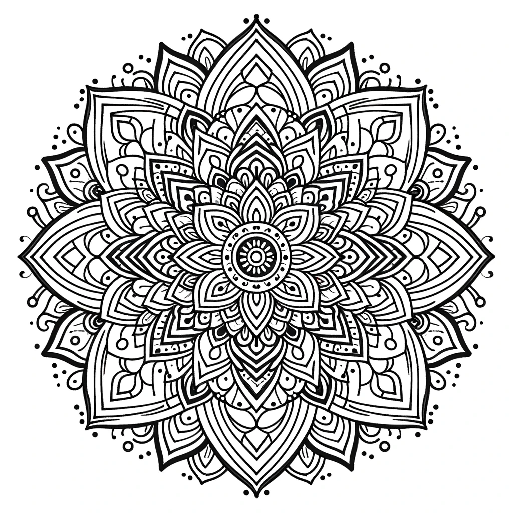 Mandala para imprimir. Flor mandala en blanco y negro para pintar.