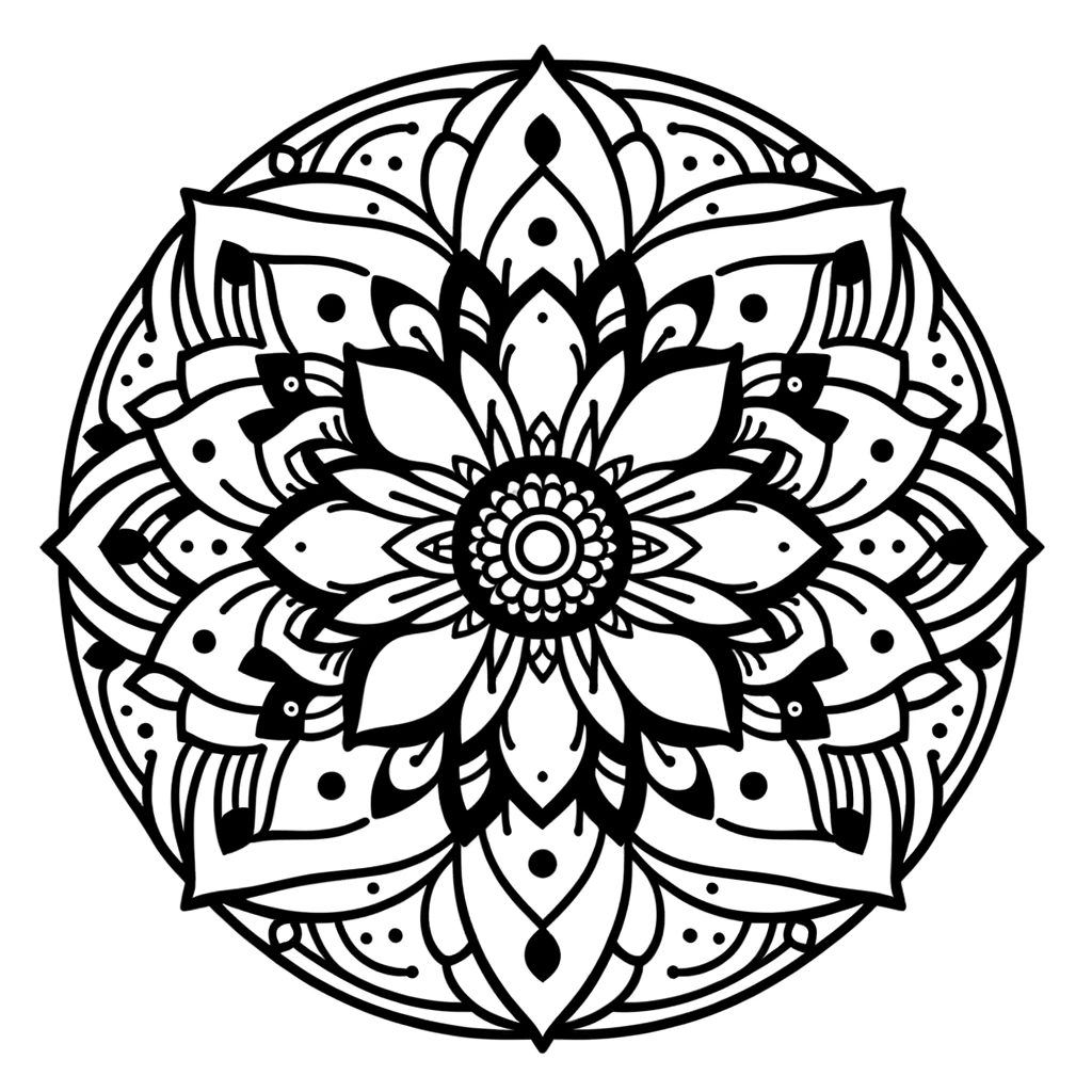 Mandala budista en blanco y negro. Imprimir